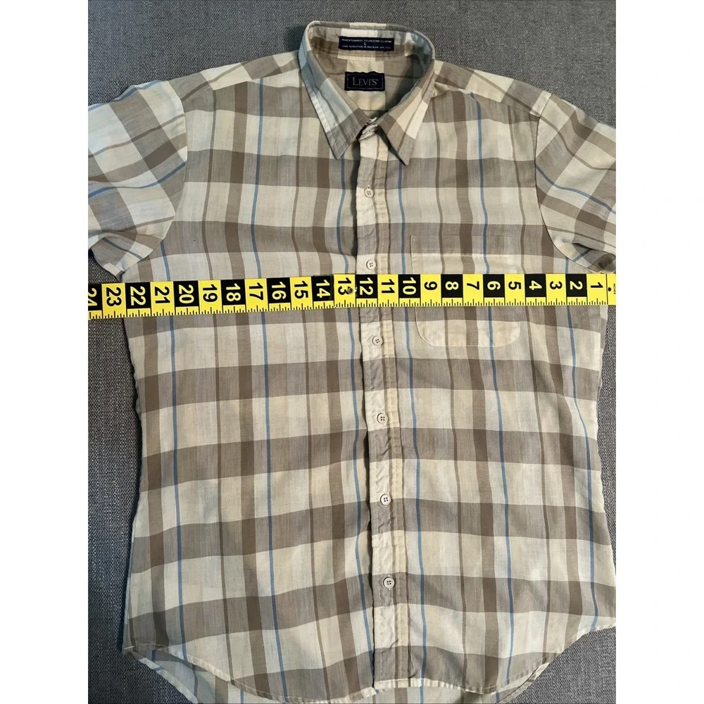 Vintage Levi's Button Up Shirt Men's L Short Sleeve Plaid Single Stitch 80's - Picture 4 of 7